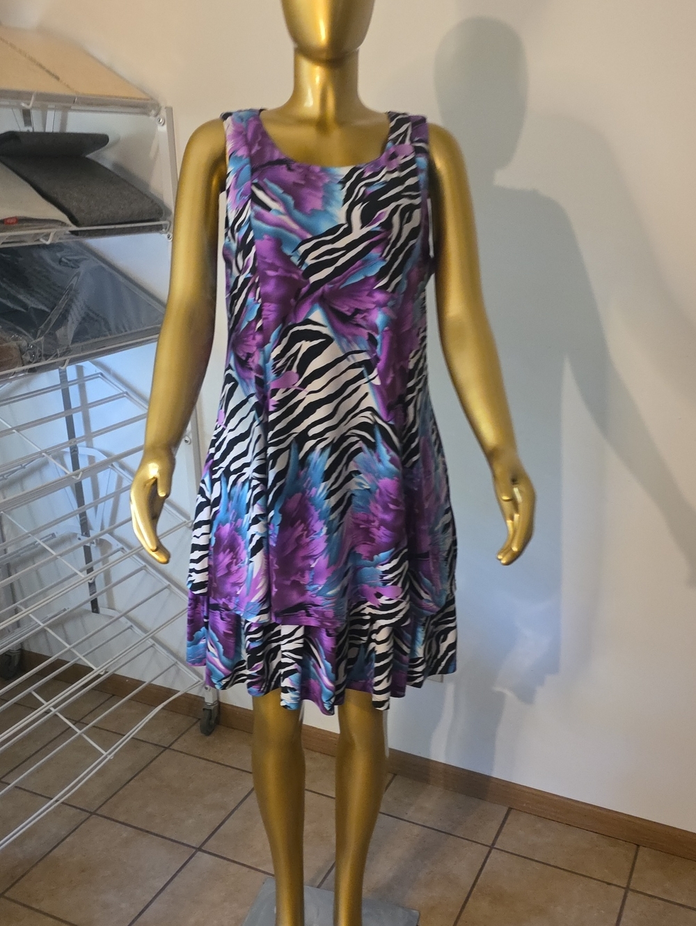 Peter Nygard Purple and Blue Floral Zebra Print Tank Dress
